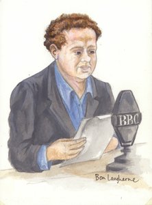 Walisischer Dichter Dylan Thomas am Mikrofon von English School
